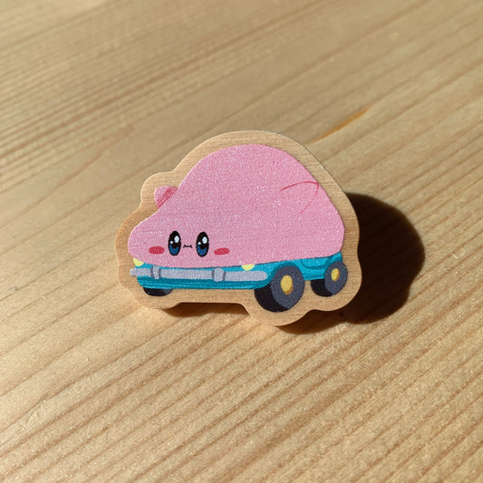 Pin de Madera Kirby Coche | Kirby Car Wooden Pin Inspired | Pin Original Regalo Eco Friendly Madera Natural