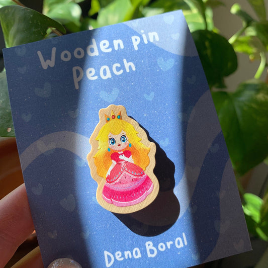 Pin de madera natural, Peach Super Mario Bros, Nintendo Switch