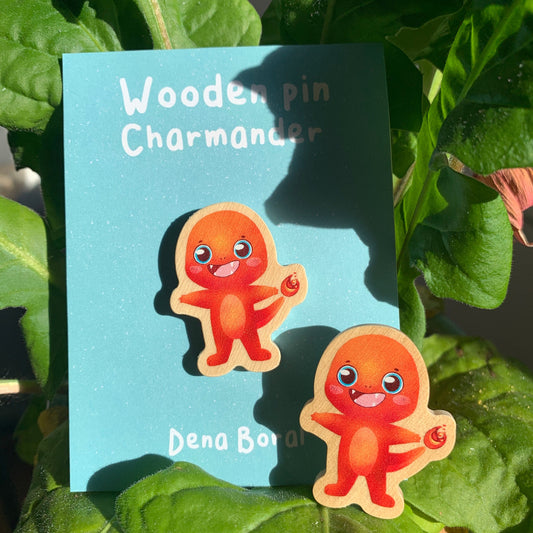 Pin de Madera Charmander-poke | Charmander-poke Wooden Pin Badge |
