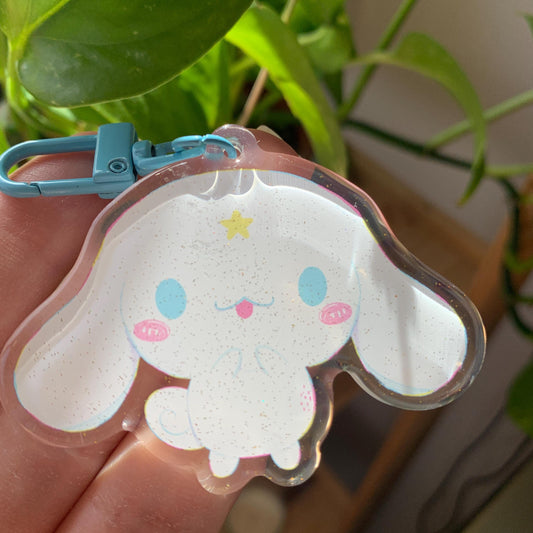 Cinnamoroll Keyring | Llavero acrilico epoxy con glitter | Colgante regalo llaves mochila