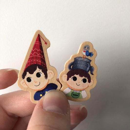 Over The Garden Wall Doble Pin de madera natural, Wirt & Greg OTGW