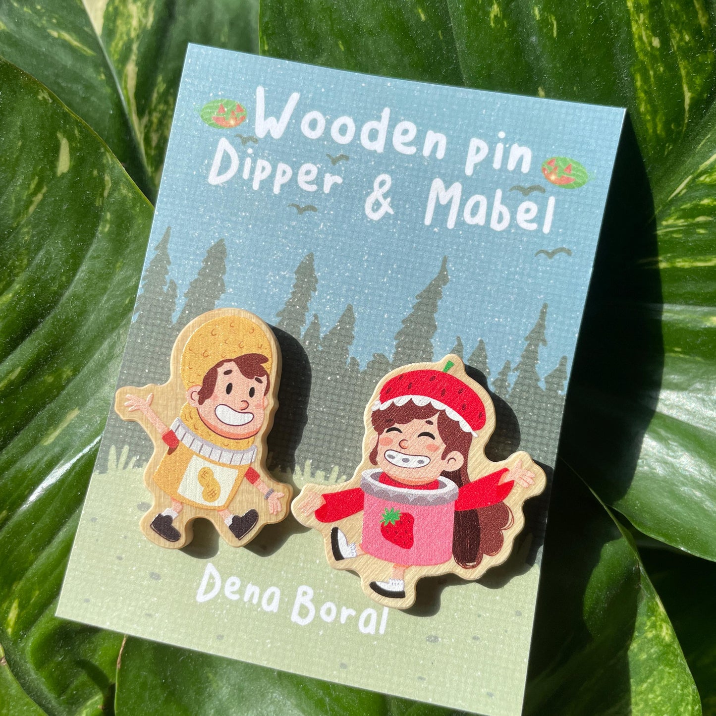 Summerween Mabel & Dipper Pin Doble Gravity Falls Pin de Madera Natural