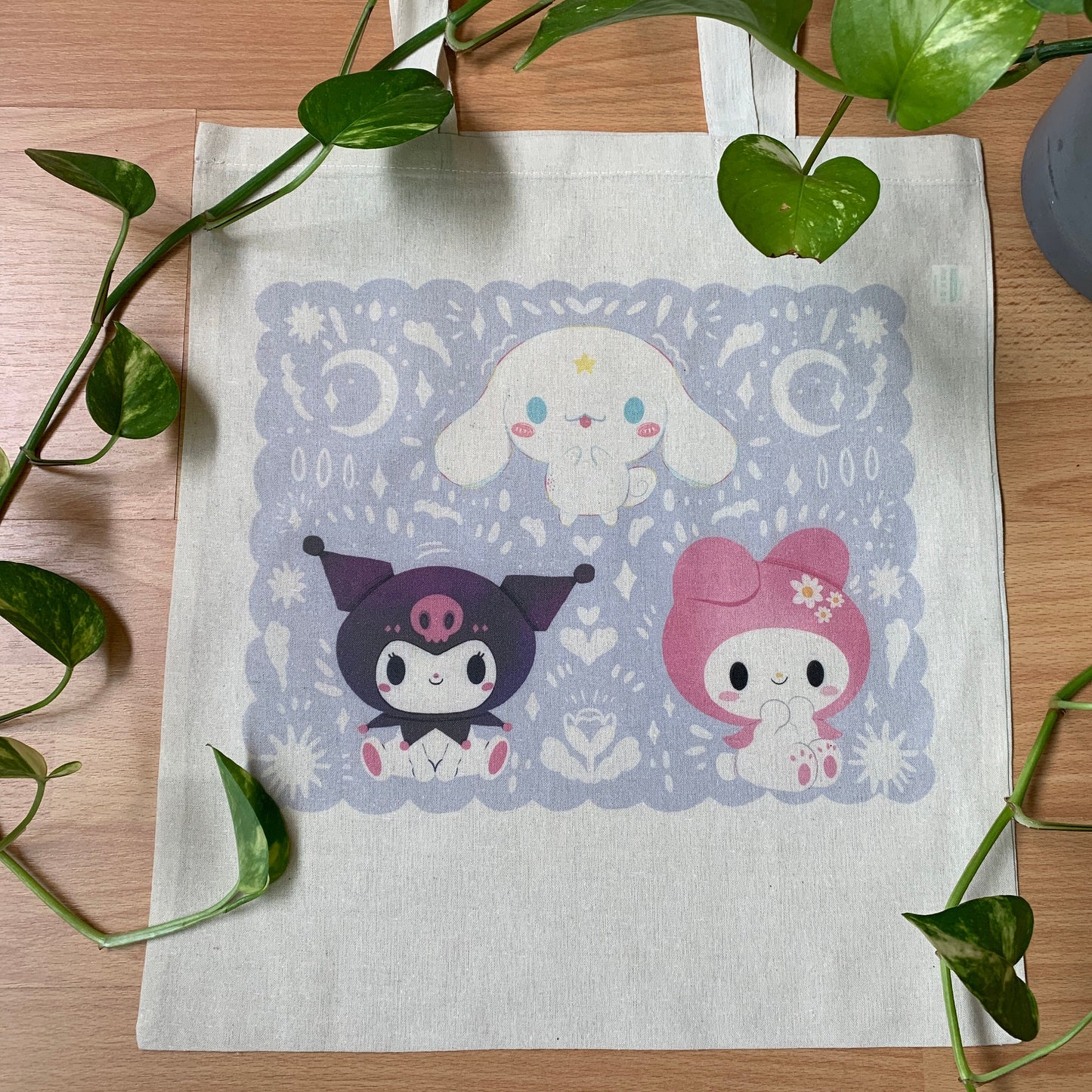 Tote bag de algodón MyMelody, Kuromi y Cinnamoroll, fanart exclusivo, 40x40 cm, bolsa ecológica reutilizable