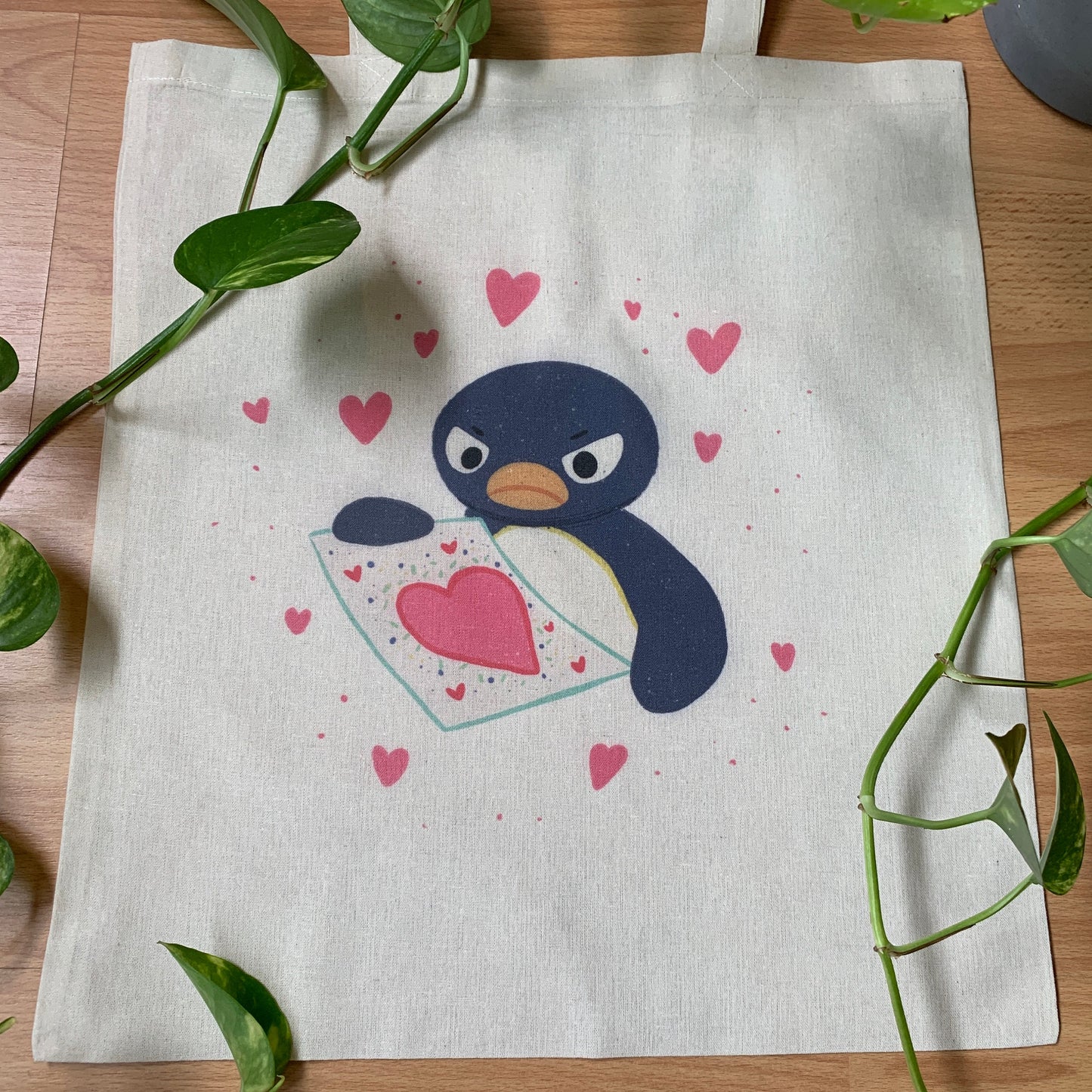 Tote Bag Pingu San Valentín | Bolsa Tela Fanart Valentine's Day Pingu Totebag | Fan Art 100% Algodón 40x40cm 16x16inch