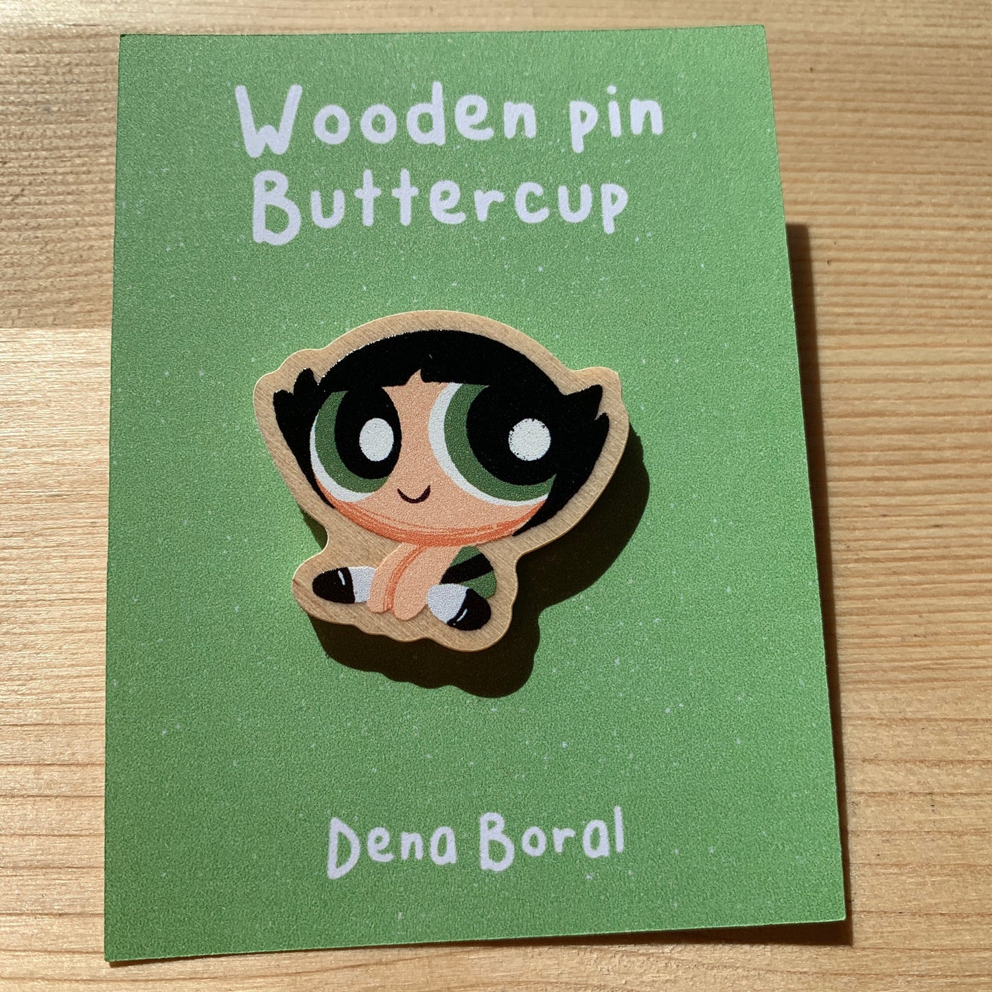 Pin de Madera Cactus Las Supernenas | Buttercup The Powerpuff girls Wooden Pin Badge | Las chicas superpoderosas