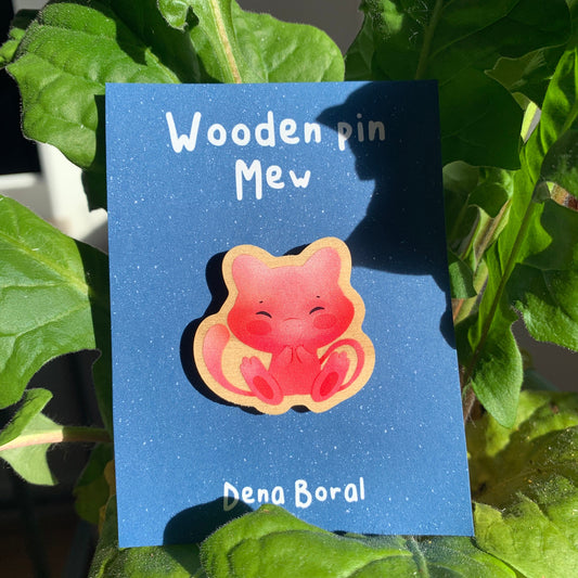 Pin de Madera Mew-poke| Mew Wooden Pin Badge | Mew Poke