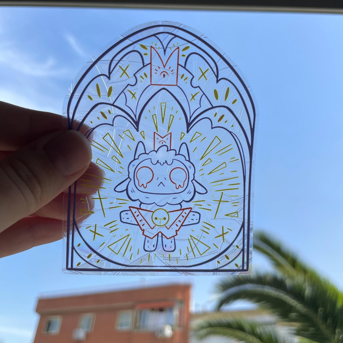 Cult of The Lamb Suncatcher, Pegatina atrapasol reutilizable para ventana