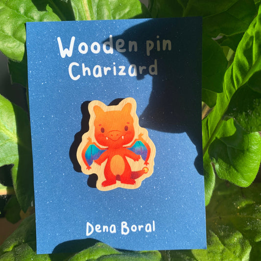Pin de Madera Charizard-poke | Charizard-Poke Wooden Pin Badge | Charizard Poke