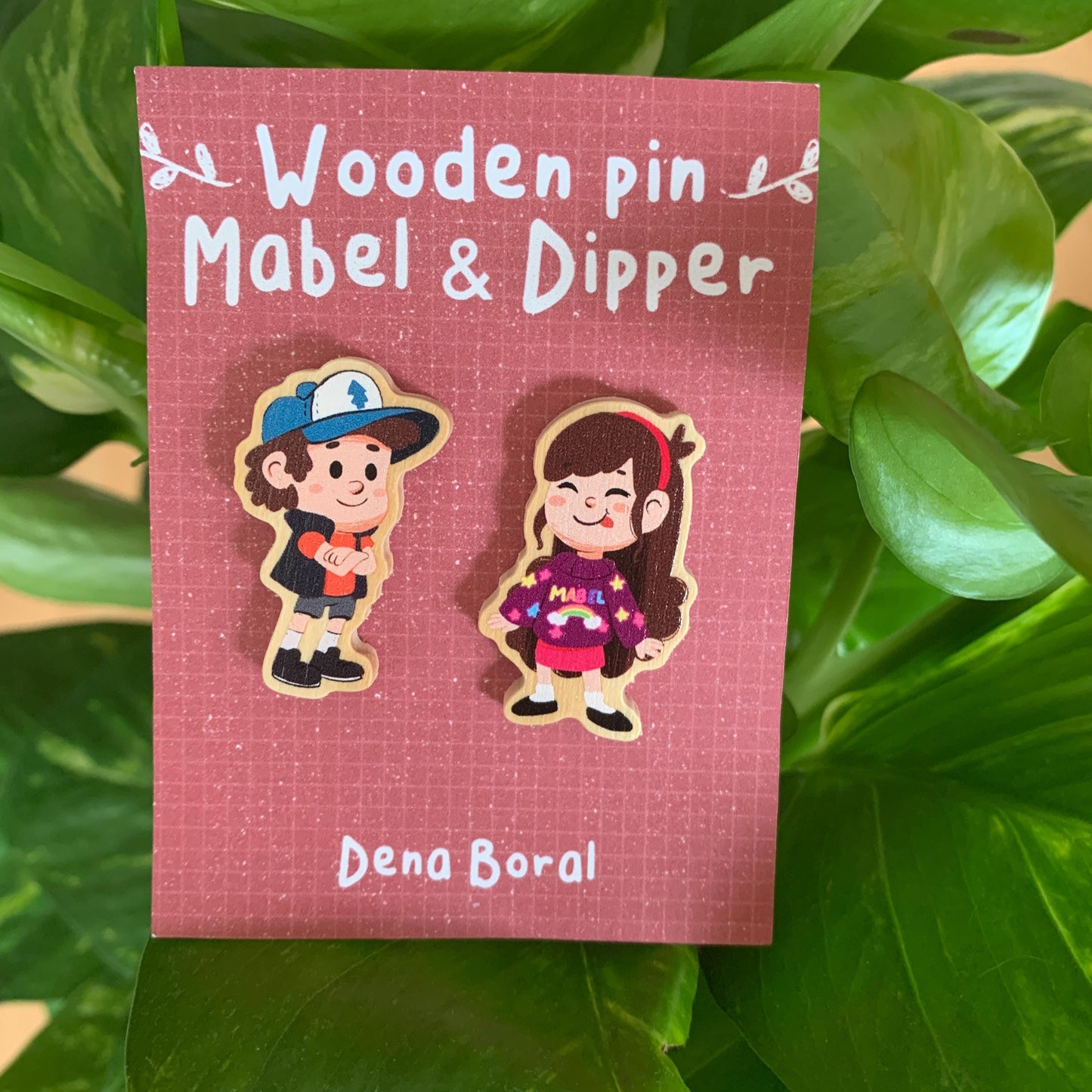 Mabel & Dipper Pin Doble Gravity Falls Pin de Madera Natural