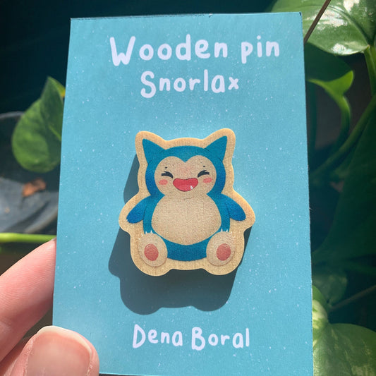 Pin de Madera Snorlax-poke |Snorlax Wooden Pin Badge | Snorlax