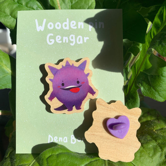 Gengar-Poke Wooden Pin Badge Original Gift Inspired Fanart | Eco Friendly | Natural