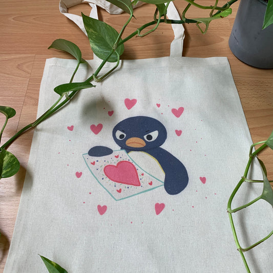 Tote Bag Pingu San Valentín | Bolsa Tela Fanart Valentine's Day Pingu Totebag | Fan Art 100% Algodón 40x40cm 16x16inch