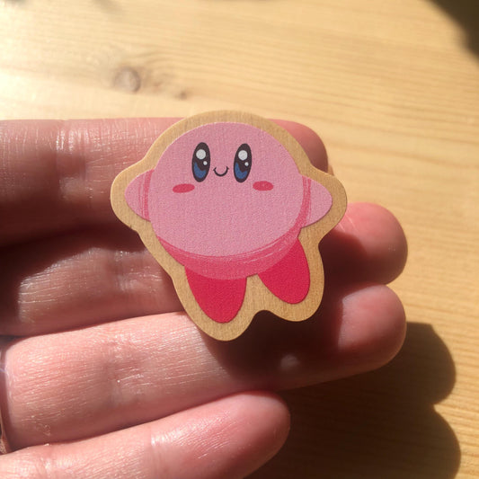 Pin de Madera Kirby | Wooden Pin Inspired Kirby | Pin Original Regalo Eco Friendly Madera Natural