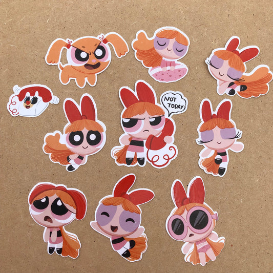 Pack Pegatinas Pétalo Las Supernenas | Blossom The Powerpuff Girls Stickers Pack | Cartoon Network Fanart | Las Chicas Superpoderosas