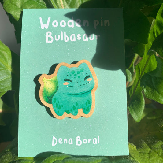 Pin de Madera Bulbasur-poke |Bulbasur-poke Wooden Pin Badge |