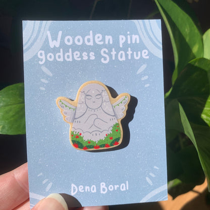 Pin de Madera Zelda Estatua | Zelda Goddess Statue Natural Wooden Pin Badge | ECO Friendly Pine Wood