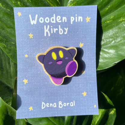 Dark Purple Kirby Pin de Madera | Wooden Pin Inspired Kirby | Pin Original Regalo Eco Friendly Madera Natural