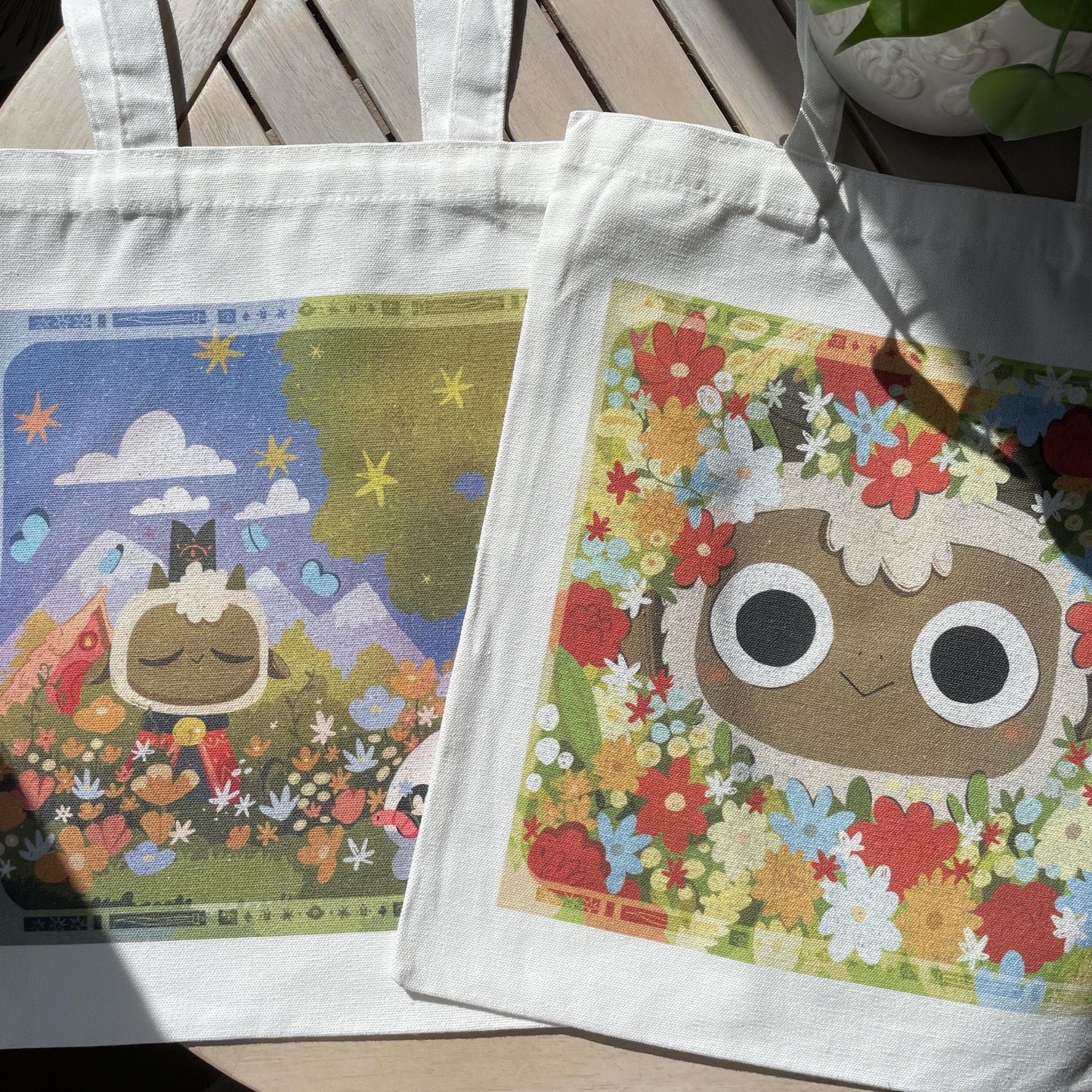 Tote bag de lino Cult of The Lamb Flowers & Chill, doble diseño, 40x40 cm, bolsa ecológica reutilizable, lavable y muy resistente