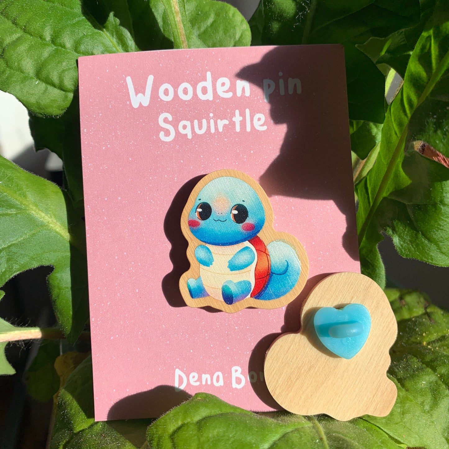 Squirtle-poke Wooden Pin Badge Original Gift Inspired Fanart | Eco Friendly | Natural