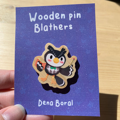 Pin de madera natural, Socrates Animal Crossing New Horizons, Nintendo Switch Blathers