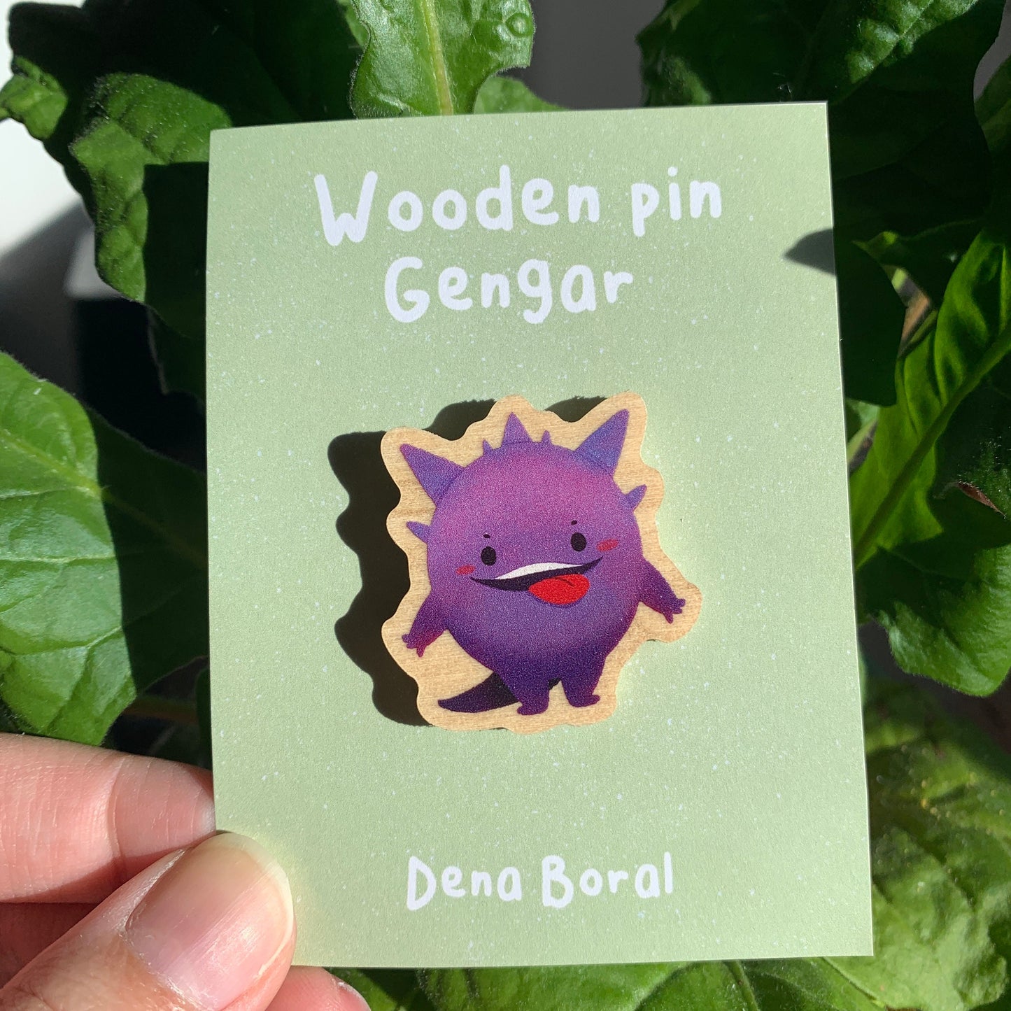 Gengar-Poke Wooden Pin Badge Original Gift Inspired Fanart | Eco Friendly | Natural