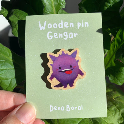 Gengar-Poke Wooden Pin Badge Original Gift Inspired Fanart | Eco Friendly | Natural