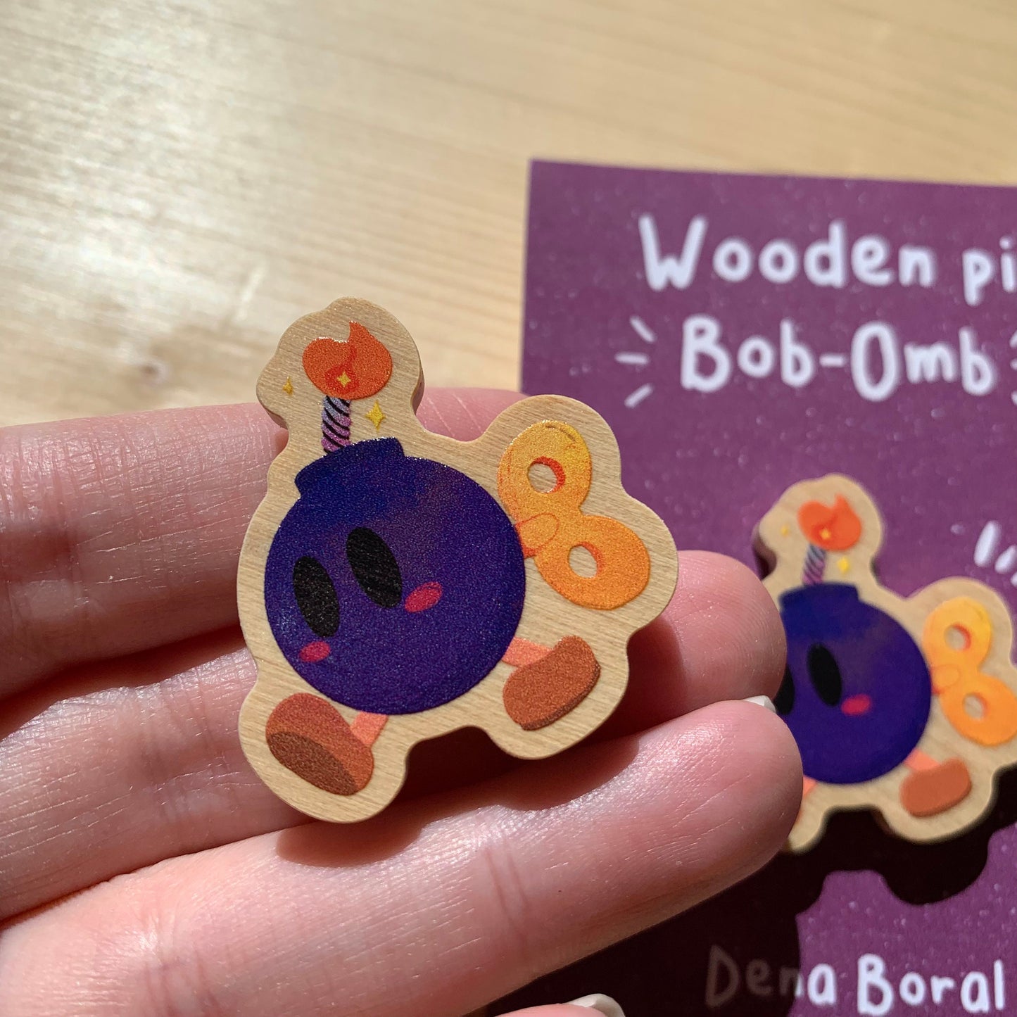 Pin de madera natural, Bob-Omb Super Mario Bros, Nintendo Switch