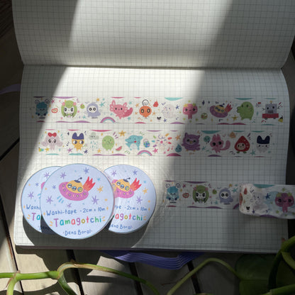 Washi Tape Tamagotchi Ilustrado: Cinta Decorativa Retro y Kawaii de la colección "Tamagotchi Paradise"