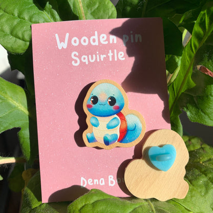 Squirtle-poke Wooden Pin Badge Original Gift Inspired Fanart | Eco Friendly | Natural