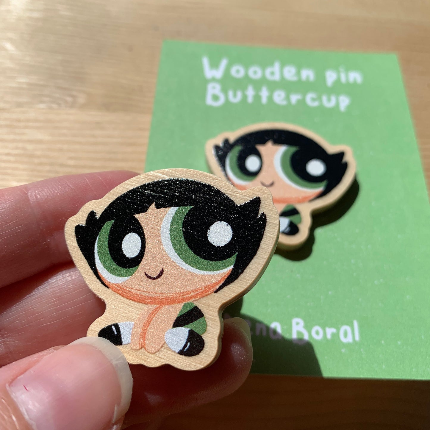 Pin de Madera Cactus Las Supernenas | Buttercup The Powerpuff girls Wooden Pin Badge | Las chicas superpoderosas
