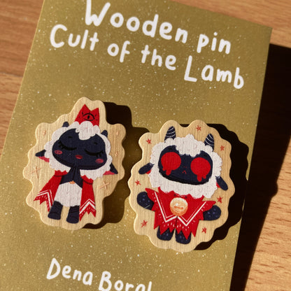 Pin de Madera Cult of the Lamb Pack de 2 | Wooden Pin Inspired | Pin Original Regalo Eco Friendly Madera Natural