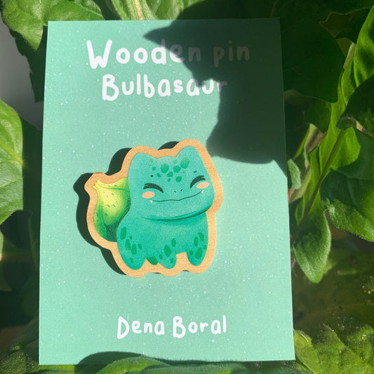 Pin de Madera Bulbasur-poke |Bulbasur-poke Wooden Pin Badge |