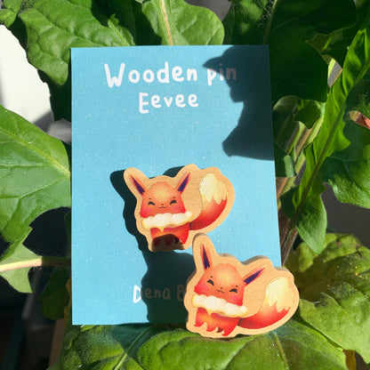 Pin de Madera Eevee-poke | Eevee-poke Wooden Pin Badge |