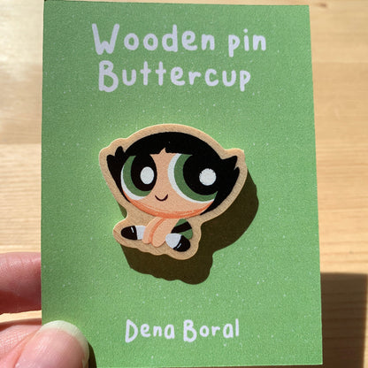 Pin de Madera Cactus Las Supernenas | Buttercup The Powerpuff girls Wooden Pin Badge | Las chicas superpoderosas