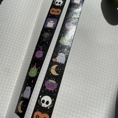 Washi Tape Spooky Monstruos Ilustrado: Cinta Decorativa Retro y Kawaii de la colección "Halloween"