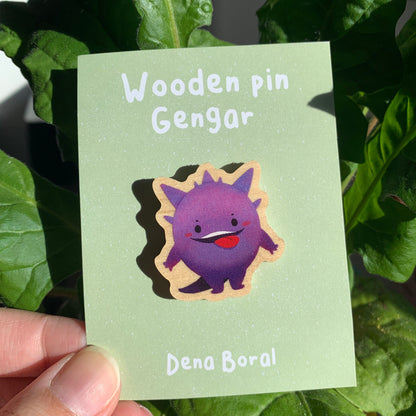 Gengar-Poke Wooden Pin Badge Original Gift Inspired Fanart | Eco Friendly | Natural