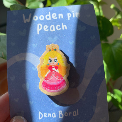 Pin de madera natural, Peach Super Mario Bros, Nintendo Switch