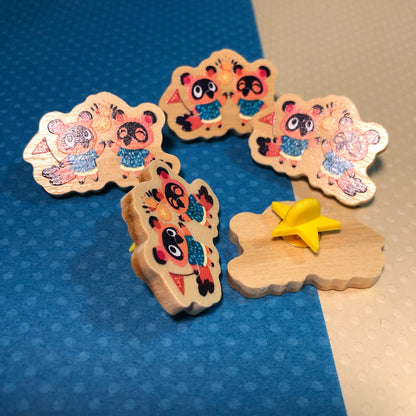 Pin Timmy Tommy Animal Crossing New Horizons | Wooden Pin Original Nintendo Regalo Eco Friendly Madera Natural