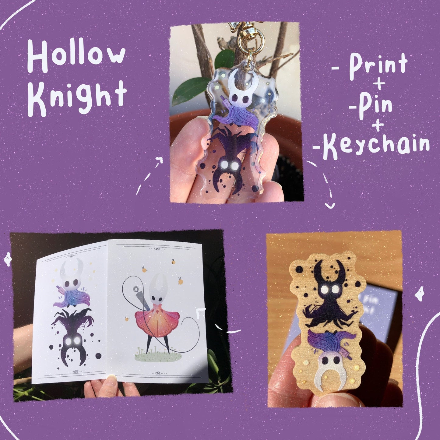 Hollow Knight Fan Pack:  Ilustración doble + Llavero + Pin