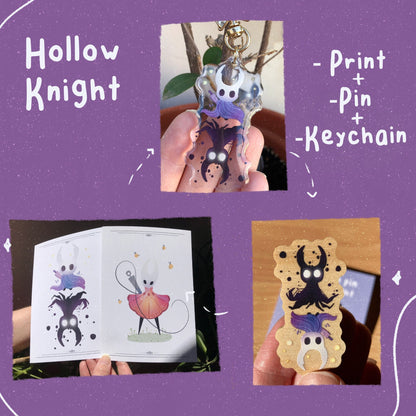Hollow Knight Fan Pack:  Ilustración doble + Llavero + Pin