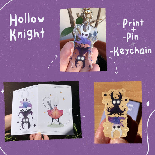 Hollow Knight Fan Pack:  Ilustración doble + Llavero + Pin