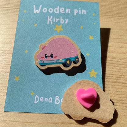 Pin de Madera Kirby Coche | Kirby Car Wooden Pin Inspired | Pin Original Regalo Eco Friendly Madera Natural