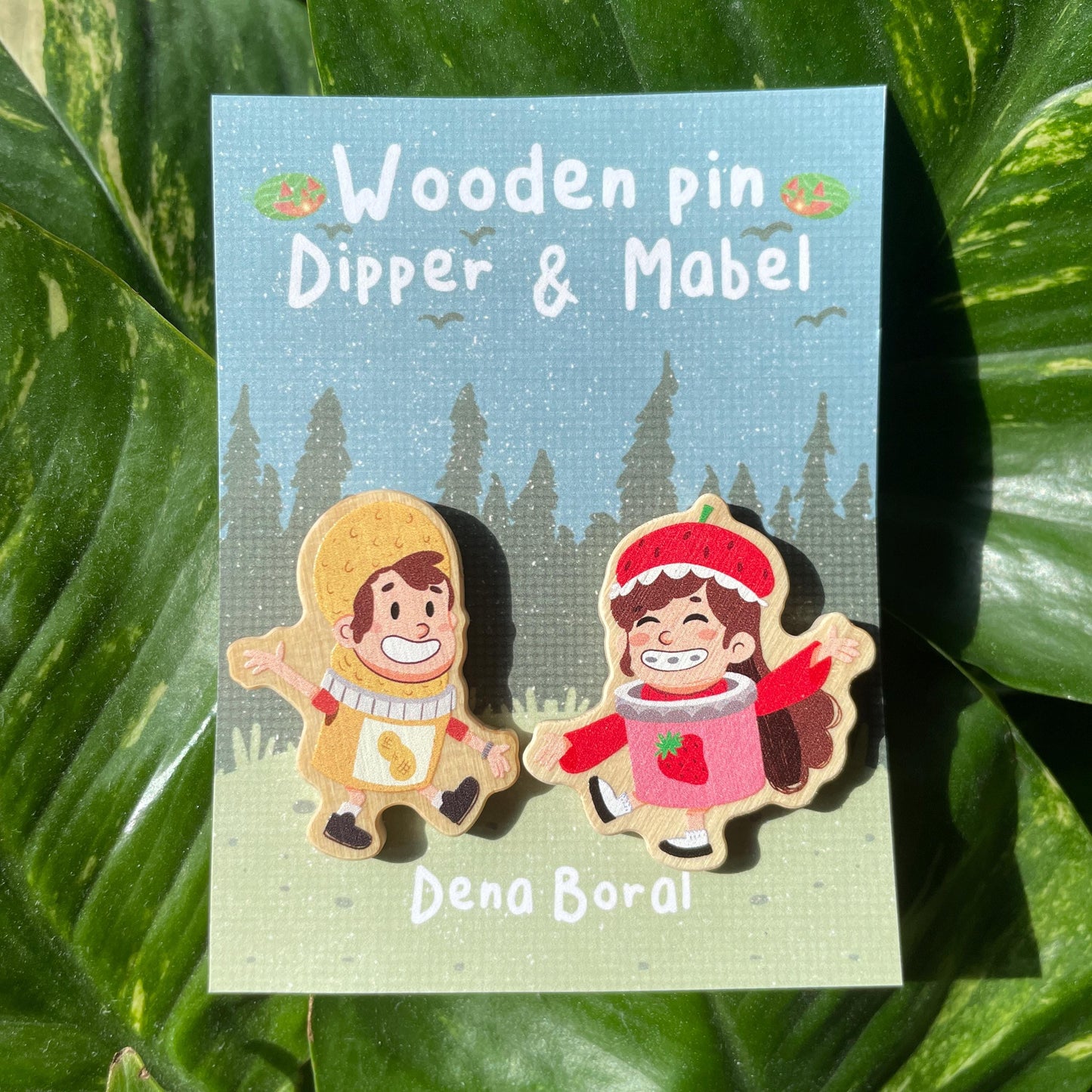 Summerween Mabel & Dipper Pin Doble Gravity Falls Pin de Madera Natural