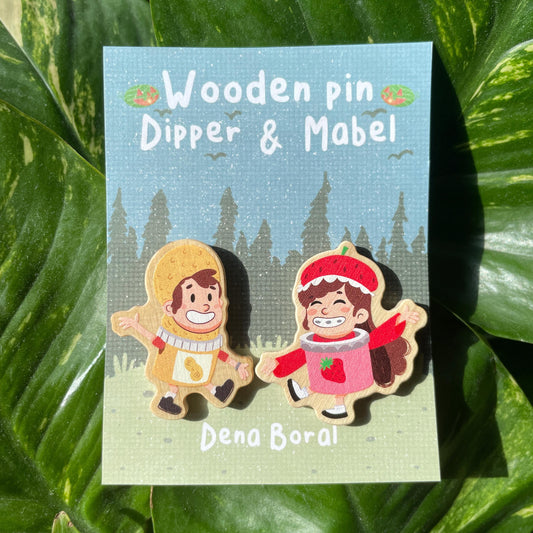 Summerween Mabel & Dipper Pin Doble Gravity Falls Pin de Madera Natural