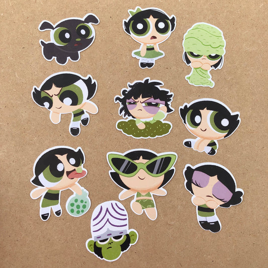 Pack Pegatinas Cactus Las Supernenas | Buttercup The Powerpuff Girls Stickers Pack | Cartoon Network Fanart | Las Chicas Superpoderosas
