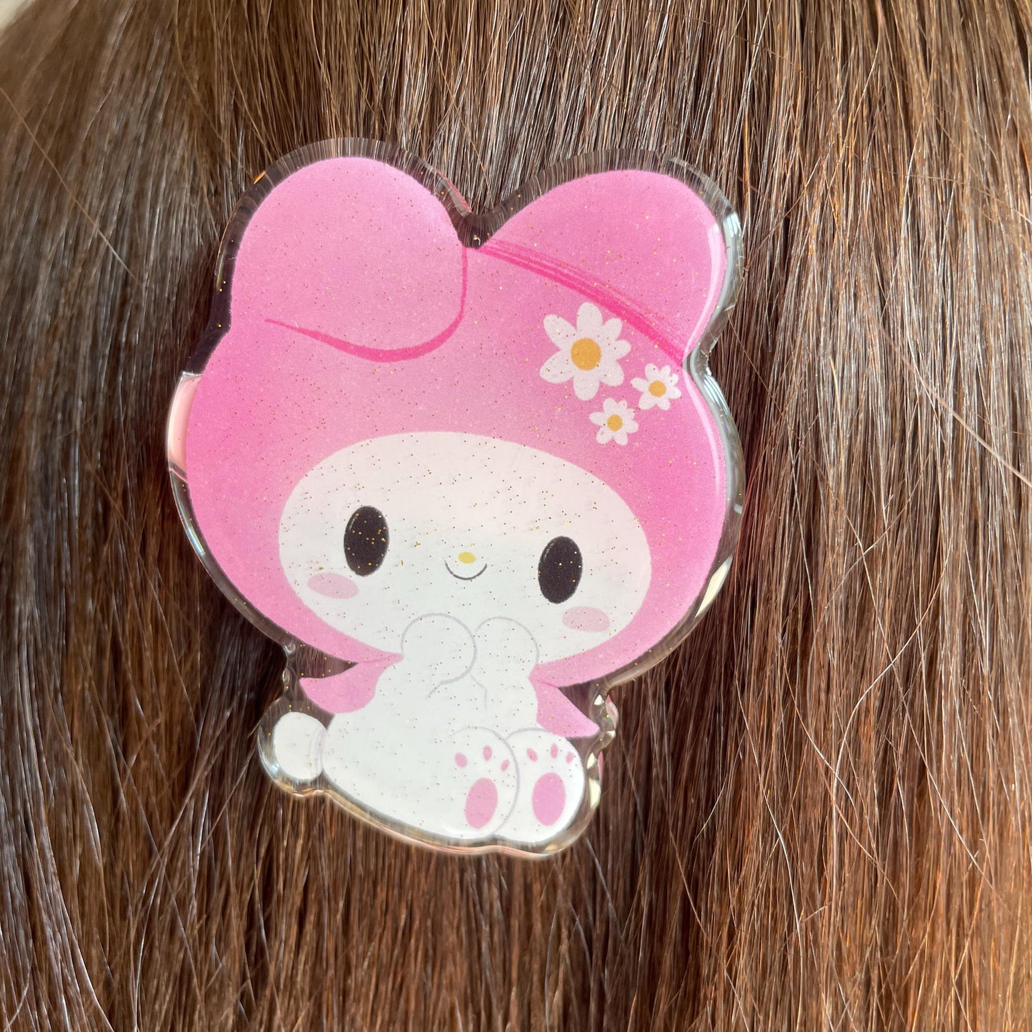 Pinza para el pelo inspirada en My Melody: pasador, horquilla, diseño brillante con glitter