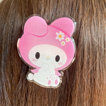 Pinza para el pelo inspirada en My Melody: pasador, horquilla, diseño brillante con glitter