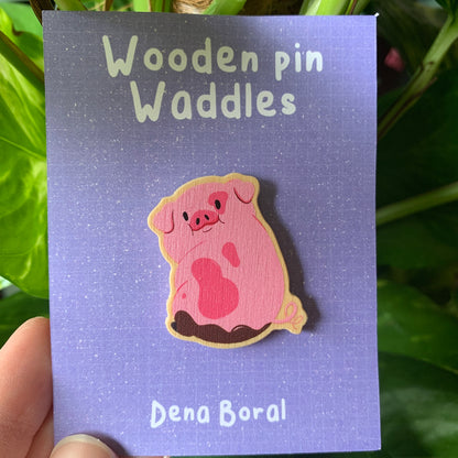 Bamboleos Gravity Falls Waddles Pin de Madera Natural