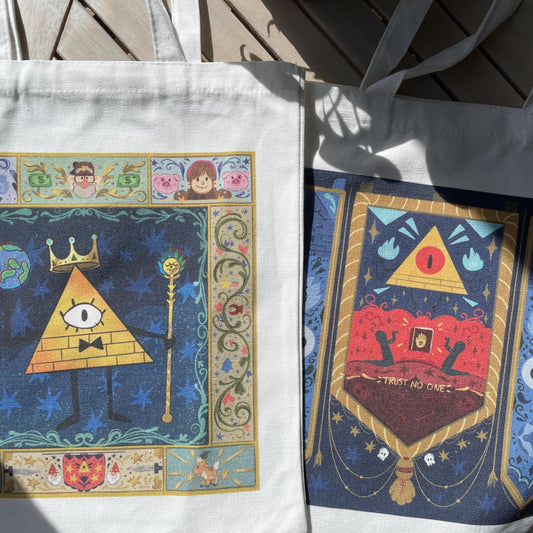 Tote bag de lino Gravity Falls Bill Cipher King & Cult, doble diseño, 40x40 cm, bolsa ecológica reutilizable, lavable y muy resistente