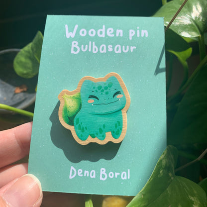 Pin de Madera Bulbasur-poke |Bulbasur-poke Wooden Pin Badge |